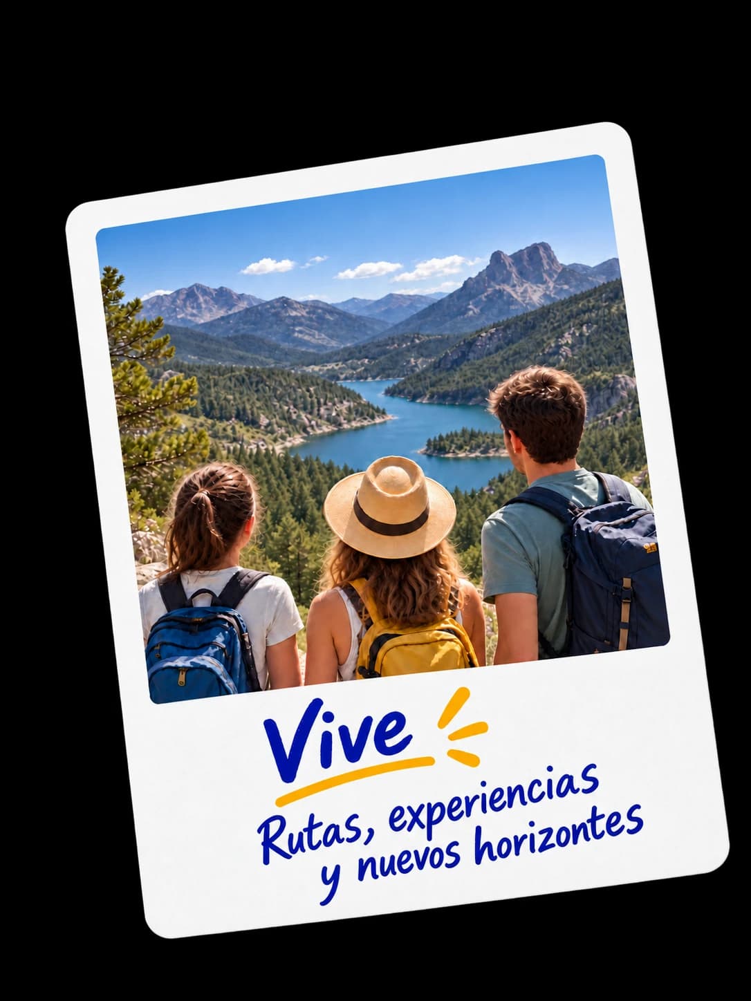 Travellers overlooking a mountain lake